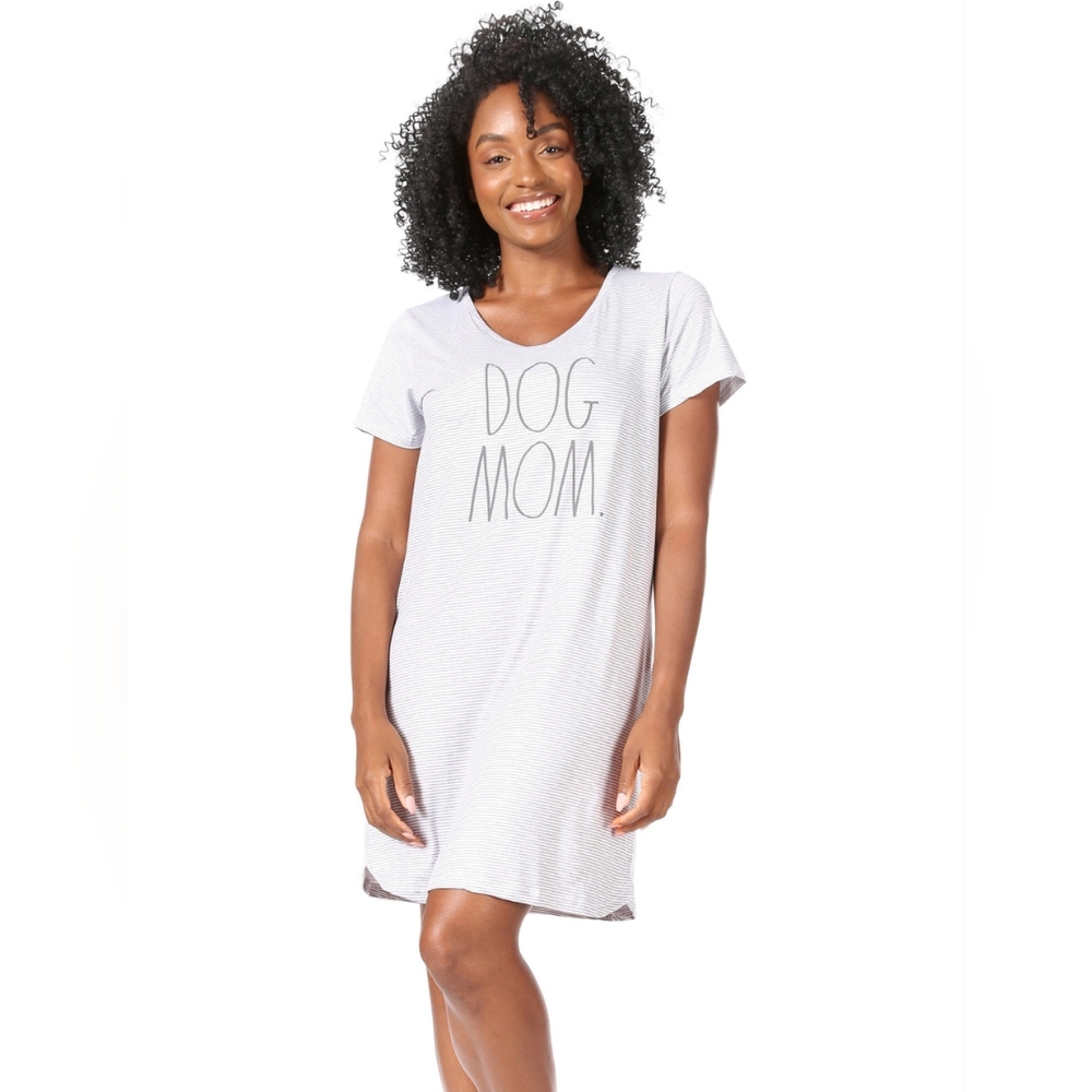 5 for $25 | Rae Dunn Dog Mom Short Sleeve Striped Night Sleeping Shirt